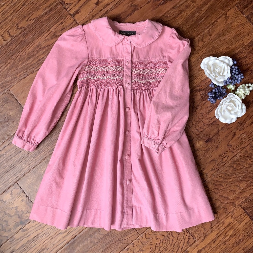 💐Copper Key Smocked Corduroy Dress
